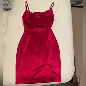 red dress hoco dress small tear in front